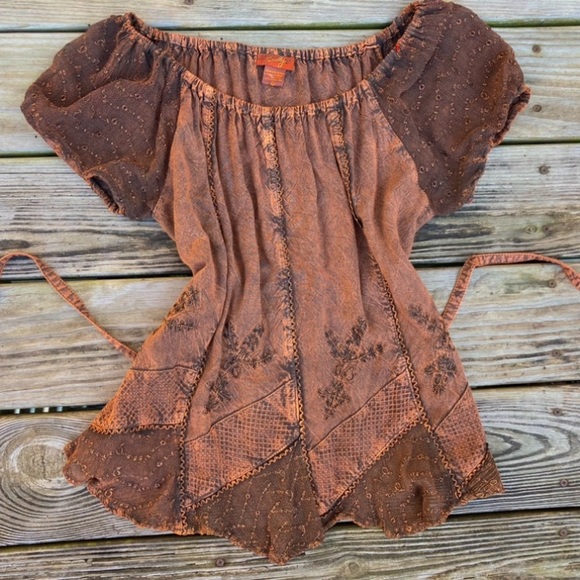 Scully Embroidered Brown Fairy Grunge Fairycore Witchy Whimsygoth Boho Top - Picture 3 of 9